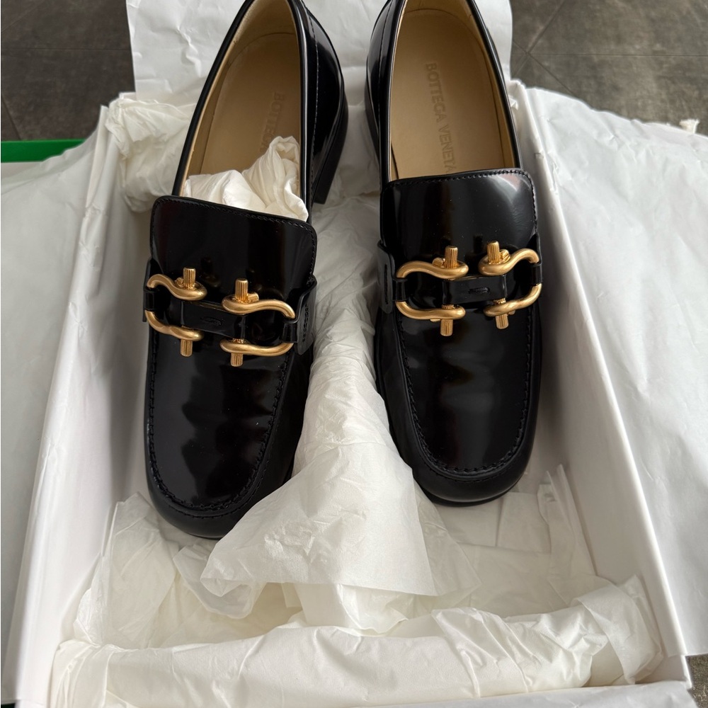 Bottega Veneta Monsieur Mocassin Black and Gold Loafers